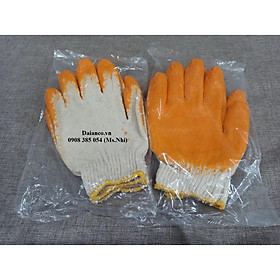 Combo 10 đôi găng tay len phủ nhựa lòng bàn tay màu cam- Hình thật