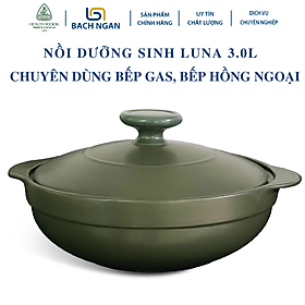 Mua Nồi Sứ Dưỡng Sinh Minh Long Luna cao cấp 3.0 L dùng cho Bếp Ga  Hồng Ngoại  có nắp đậy  tráng men màu sứ xanh rêu  có thể kho cá  hầm cháo - nồi đất