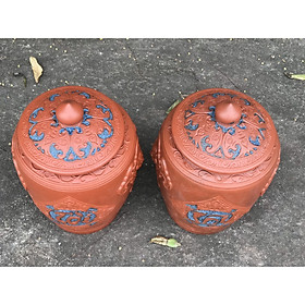 Hũ Sành Đựng Gạo Mẫu Nắp Nhọn Tài Lộc Điêu Khắc Hoa Văn GSBT