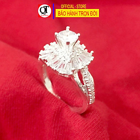 Nhẫn nữ bạc ta ổ cao gắn đá kim cương nhân tạo 6ly trang sức Bạc Quang Thản - QTNU76