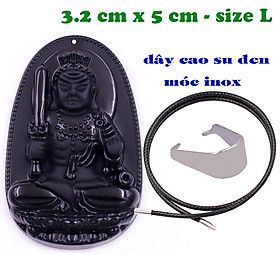 Mặt Phật Bất động minh vương đá thạch anh đen 5 cm kèm vòng cổ dây cao su đen - mặt dây chuyền size lớn - size L, Mặt Phật bản mệnh