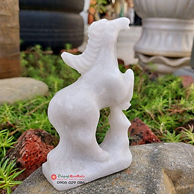 Mua Tượng ngựa đá tuổi ngọ 12 con giáp phong thủy đá trắng 12cm đá Non Nước