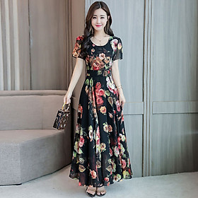 Fun Floral Printed Leisure Dress of Short Sleeves and Round-neck Leisure Costume for Woman Summer