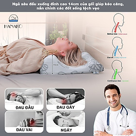 Gối chống thoái hóa đốt sống cổ chuyên dụng 2 đầu gối cao thấp HANAKO - hỗ trợ giảm thiểu đau mỏi vai gáy, cột sống