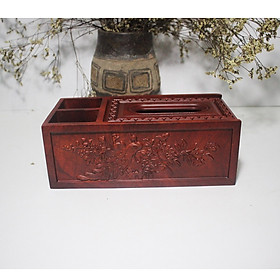 Mua Hộp đựng giấy ăn 3 ngăn 2in1 chạm thành bằng gỗ hương cao cấp