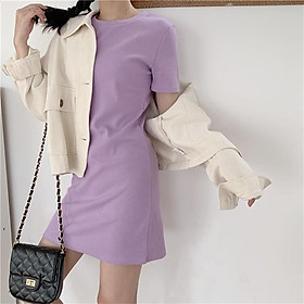 MS6624 Váy thun nữ trơn cổ tròn cộc tay basic nhiều màu