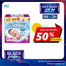 Tã Dán Sơ Sinh Bobby Gói Lớn XS72 (72 Miếng) + 8 Miếng Tã Quần Size S