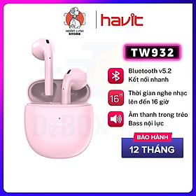 Tai Nghe Bluetooth Không Dây TWS HAVIT TW932 Bluetooth 5.2 - Âm Bass Tăng Cường, Driver 13mm - Hàng Chính Hãng