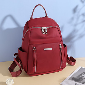 Balo Nữ Cao Cấp, Balo Hàn Quốc Dây Kéo Đôi Cho Nữ Vải Oxford Chống Thấm, Ngăn Chứa Rộng Rãi - Đỏ đô