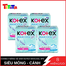 Combo 4 Băng Vệ Sinh Siêu Mỏng Không Cánh 23cm 8 Miếng Kotex MaxCool Mặt Bông Mềm Mại