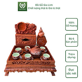 Mua Bộ 6 sản phẩm khay trà Chân Quỳ Đồ Gỗ Gia Linh gỗ Hương đá