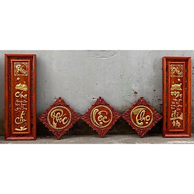 Mua Bộ tranh câu đối và tranh chữ 3 tấm phúc lộc thọ bằng gỗ hương đỏ