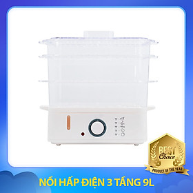 Nồi Hấp Điện 3 Tầng 9L Công Suất 800W Màu Trắng Sang Trọng