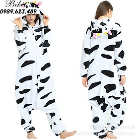 Bộ Đồ thú bò sữa liền thân lông mịn Pijama dành Cho Người Lớn và Trẻ Em kiểu dáng Động Vật Hoạt Hình Cosplay