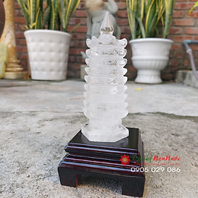 Mua Tháp văn xương phong thuỷ đá thạch anh trắng cao 12cm - đá Non Nước