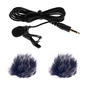 Black 3.5mm Plug Clip On Microphone with Mic Fur Wind Muff Windscreen