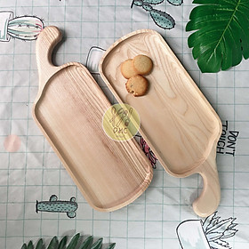 Khay tay cầm lệch(15x40cm) gỗ Tần Bì nguyên khối I Khay gỗ đựng đồ ăn ,Decor trưng bày, chụp hình sản phẩm