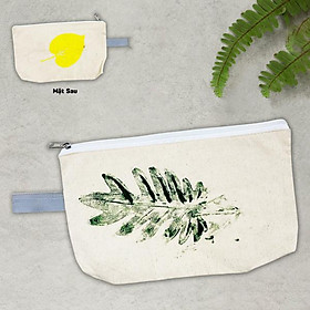 Túi Bút Vải Canvas In Hoa Lá Tươi - 2 Mặt - Saigon Zerowaste - Mẫu 9
