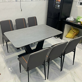Mua Bộ bàn ăn thông minh kéo dài mặt đá phiến Ceramic nhám chân chữ V kết hợp ghế Zena