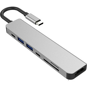 Hình ảnh Hub USB Type-C 7in1 Cổng HDMI 4K 60Hz/  USB 3.0/ SD/ TF/ PD 50538 - 7in1-1 60Hz