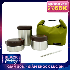 Bộ 3 Hộp Cơm Giữ Nhiệt Lock&Lock Mushroom LHC8025SLV - Bạc