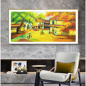 Tranh Sơn dầu Phong cảnh Làng quê Việt Nam nghệ thuật. , Khung hợp nhôm chống ẩm, bền, đẹp, nhiều kích thước. Phù hợp nhiều không gian sang trọng