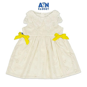 Đầm bé gái hoạ tiết Nơ Ren Vàng Cotton thêu - AICDBG3B9FSN - AIN Closet
