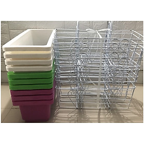ComBo 10 GIỎ SẮT Treo Chậu Hoa Ban Công Hình Chữ Nhật - Màu Trắng + 10 CHẬU NHỰA TRỒNG RAU, TRỒNG HOA, CÂY CẢNH KÍCH THƯỚC 48X20X16CM