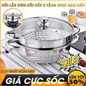 NỒI HẤP ĐA NĂNG 2 TẦNG INOX CAO CẤP NẮP KÍNH 