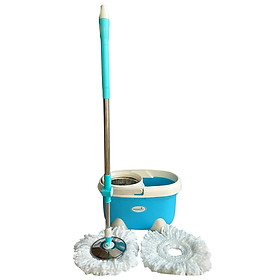 Bộ Lau Nhà Lồng Inox Super Price 666 (Xanh Da Trời) - 2 Bông Lau (Màu Ngẫu Nhiên)