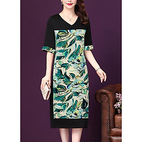 Đầm Suông Trung Niên Kiểu Đầm Trung Niên Cao Cấp Tay Lỡ Viền Màu In Hoa Văn GOTI 