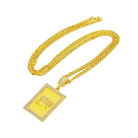 Fashion Men Women Score 100 Rhinestone Pendant Necklace Long Chain Golden