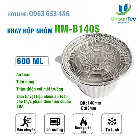 Sỉ 125 cái khay tô tròn giấy bạc đựng thực phẩm HM-B140S có nắp nhựa - 600ml tiện dụng