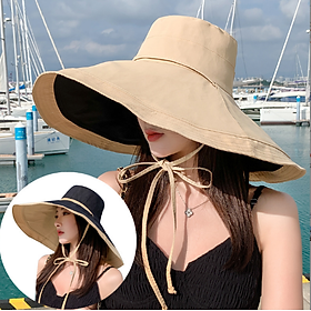 mũ nữ chống nắng chống tia cực tím đội 2 mặt thời trang, nón rộng vành vải 2 lớp cao cấp mới