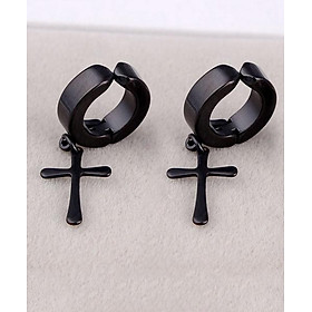 Bông tai kẹp thánh giá tòn ten BT380, Khuyên tai thánh giá kẹp thời trang unisex - Màu đen