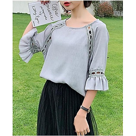Áo nữ cách điệu mẫu xuân hè Đũi Việt DVSM20