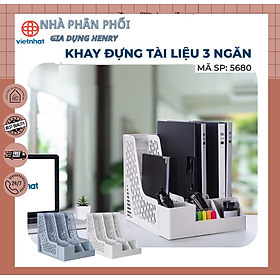 Khay đựng tài liệu văn phòng, giấy A4 Việt Nhật (MS: 5680) – Khay đựng sách vở, đồ dùng học tập 3 ngăn tiện ích - Màu trắng
