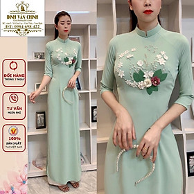 Áo dài truyền thống thiết kế hoa nổi đính ngược lụa mỹ cao cấp