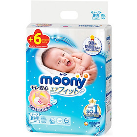 Tã Dán Sơ Sinh Cao Cấp Moony Nhật Bản NB90 (90 Miếng) - Tặng 6 miếng trong gói