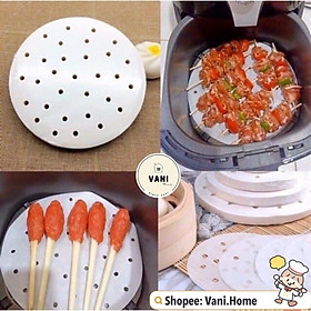Mua Set 100 tờ giấy nến đục lỗ lót nồi chiên không dầu  hấp bánh bao - Giấy nến tròn lót xửng hấp size lớn 23cm LOẠI TỐT