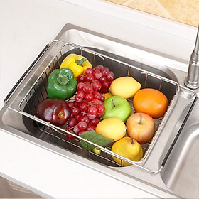 Rổ inox gác bồn rửa chén inox 304 màu trắng kích thước 42 * 25 * 11.5cm