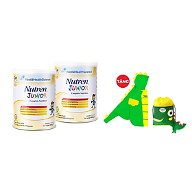 Combo 2 lon thực phẩm dinh dưỡng Nutren Junior Thụy Sĩ hỗ trợ tăng cân tiêu hóa tốt cho trẻ từ 1 đến 10 tuổi 800g/lon -  Tặng Balo và Áo Choàng Tắm Khủng Long