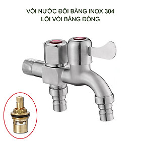 Vòi nước đôi bằng inox 304 gắn tường G03 với 01 đầu vào 2 đầu ra (đầu vào DN15 lắp cho ống D21)