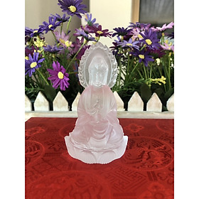 Tượng Phật Bà Quan Âm 2 mặt đá lưu ly trang trí xe ôtô xe hơi, bàn làm việc - Cao 10cm