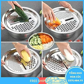 Mua ️ Bộ 3 Món Bào ️ Nạo Rau Củ Kiêm Rổ Và Chậu Inox Cao Cấp Đa Năng - Vận Chuyển Miễn Phí Toàn Quốc