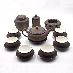 Mua Bộ ấm trà gốm hồng sa khắc vẽ trăng vàng