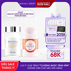 bộ đôi ngừa sạm nám trắng da BIHAKU PREMIUM COLLAGEN hộp 30v và BELLA THE SUN hộp 30v chống lão hóa mờ đốm sắc tố, căng da dưỡng ẩm, chống nắng nội sinh