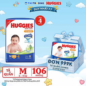 Tã/bỉm quần Huggies Skin Care Mega Jumbo M102+4 miếng với tràm trà dịu da
