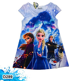 Đầm Thun In 3D cho bé gái hình Nữ Hoàng Băng Giá