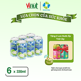 [LỐC 6 LON] Nước ép Dừa Có Cơm, Nước ép trái cây tươi VINUT. Lon 330ml.